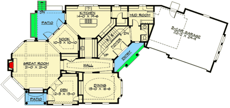 Plan 23410JD: Shingle Home Plan with Craft Room - Floor Plan - Main Level - New American, Shingle, Traditional