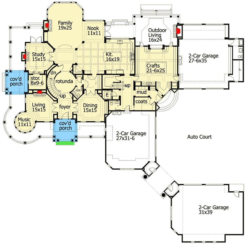 Plan 23413JD: Spectacular Shingle Style House Plan - Floor Plan - Main Level - Coastal, Country, Craftsman, Shingle