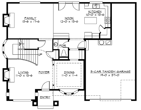 Plan 2343JD: Loft Can Serve as 4th Bedroom - Floor Plan - Main Level - Northwest