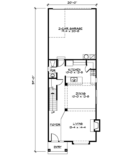 Plan 23432JD: Open Floor Plan for Narrow Lot - Floor Plan - Main Level - Craftsman, Northwest