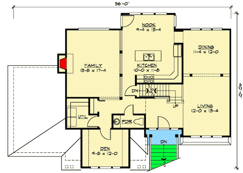 Plan 23439JD: Sloping Lot with Circular Flow - Floor Plan - Main Level - New American, Traditional