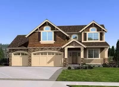 3 Car Craftsman House Plan with Shingle and Stone Exterior - 4420 Sq Ft