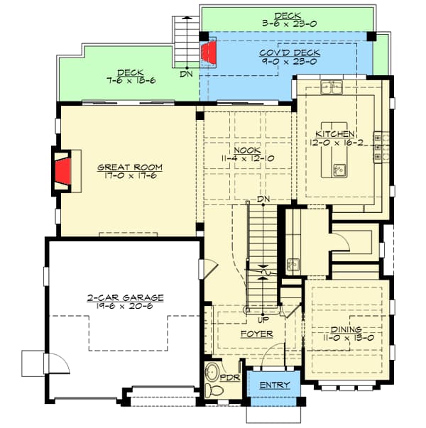 Plan 23477JD: Unique Cottage with Loads of Character - Floor Plan - Main Level - Cottage, Country, New American, Northwest, Vacation