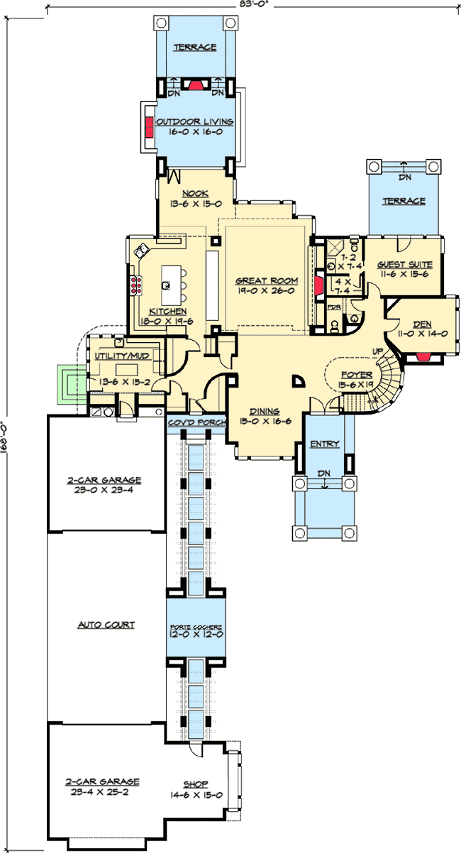 Plan 23480JD: Above And Beyond - Floor Plan - Main Level - Contemporary, Mid Century Modern, Modern, Northwest, Prairie