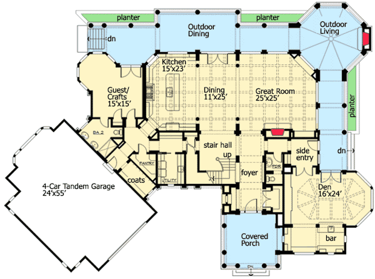 Plan 23485JD: Luxurious Shingle-Style Home Plan - Floor Plan - Main Level - Coastal, Craftsman, Northwest, Shingle, Traditional