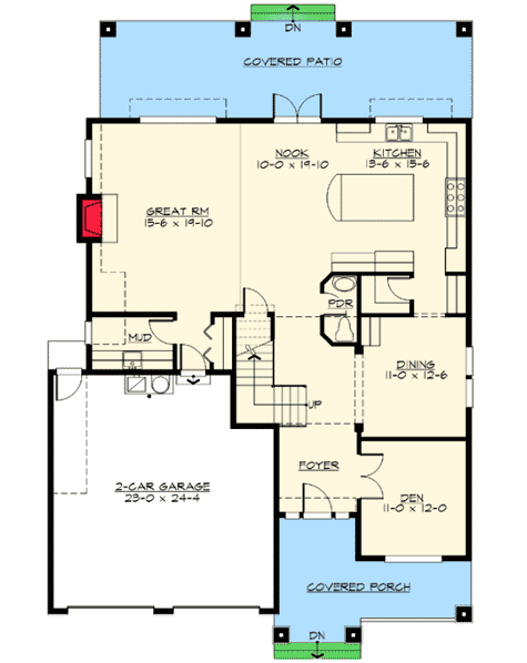 Plan 23491JD: Attractive 3 Bedroom Bungalow Plan - Floor Plan - Main Level - Craftsman, Northwest, Shingle