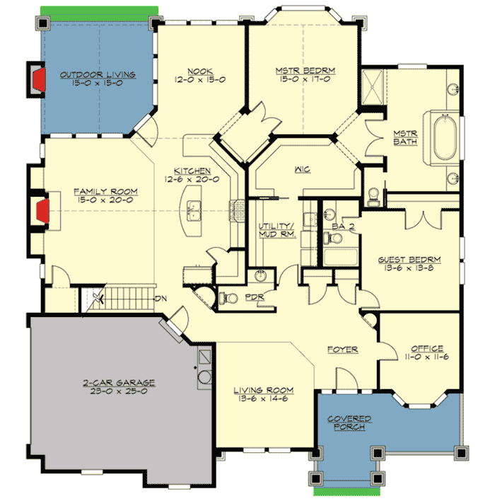 Plan 23497JD: Rambler With Unfinished Basement - Floor Plan - Main Level - Craftsman, New American, Northwest