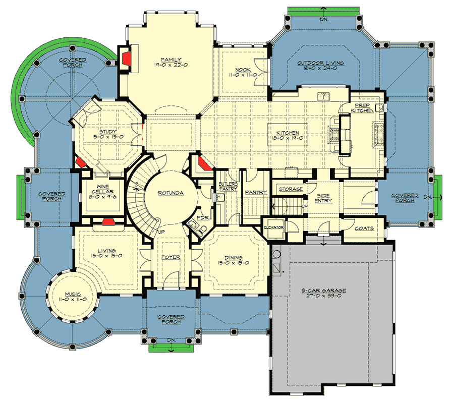 Plan 23500JD: Magnificent Shingle Style Dream Home - Floor Plan - Main Level - Shingle, Victorian