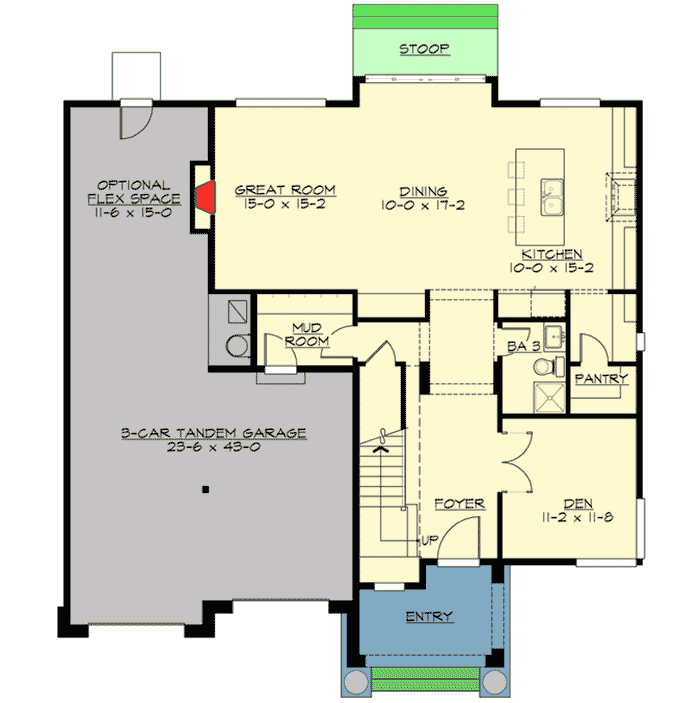 Plan 23518JD: Tandem Garage and Optional Flex Space - Floor Plan - Main Level - Contemporary, Northwest, Prairie