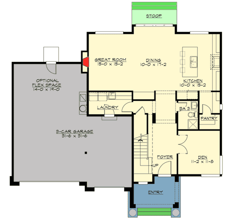 Plan 23519JD: Prairie Home with Optional Flex Space - Floor Plan - Main Level - Contemporary, Northwest, Prairie