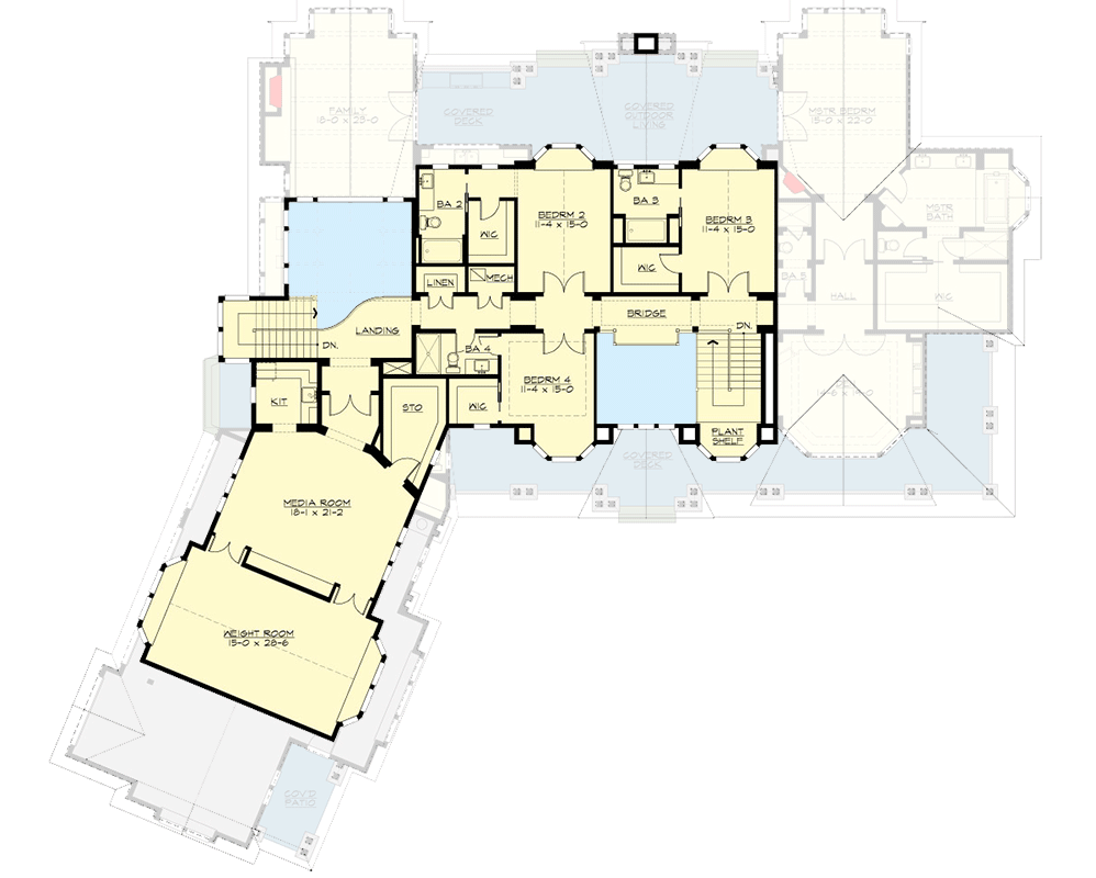 Plan 23547JD: 5-Bed 5880 Square Foot Shingle Style Home Plan  - Floor Plan - 2nd Floor - New American, Northwest, Shingle
