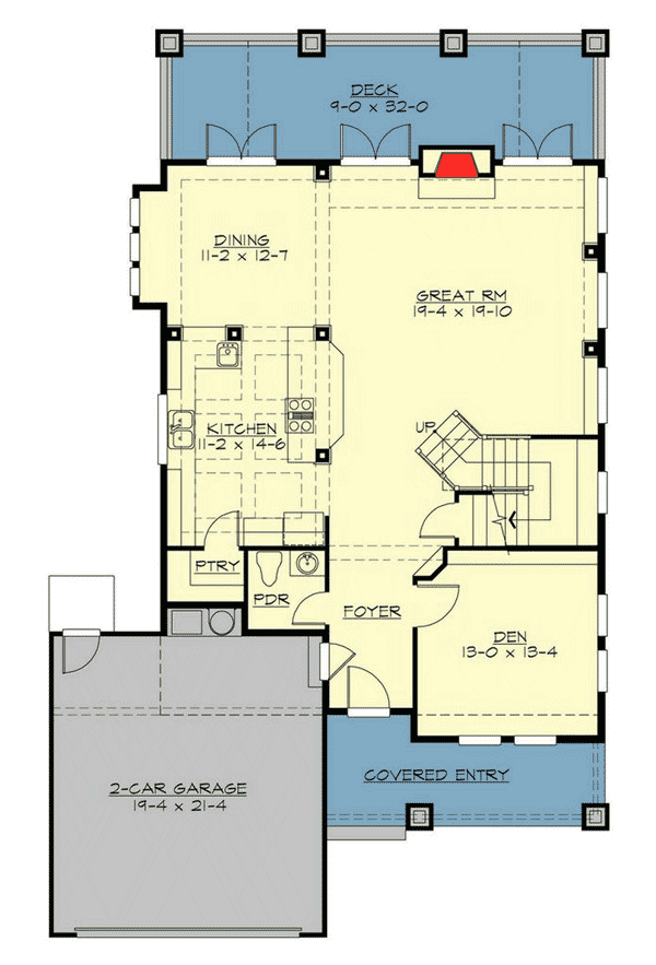Plan 23562JD: Bungalow With Finished Basement - Floor Plan - Main Level - Cottage, Craftsman, Northwest