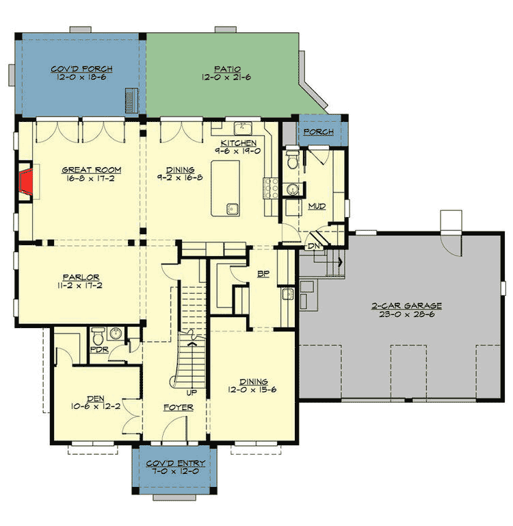 Plan 23564JD: Colonial House Plan with Sunken Bonus Room - Floor Plan - Main Level - Colonial, Country, Northwest, Shingle, Traditional