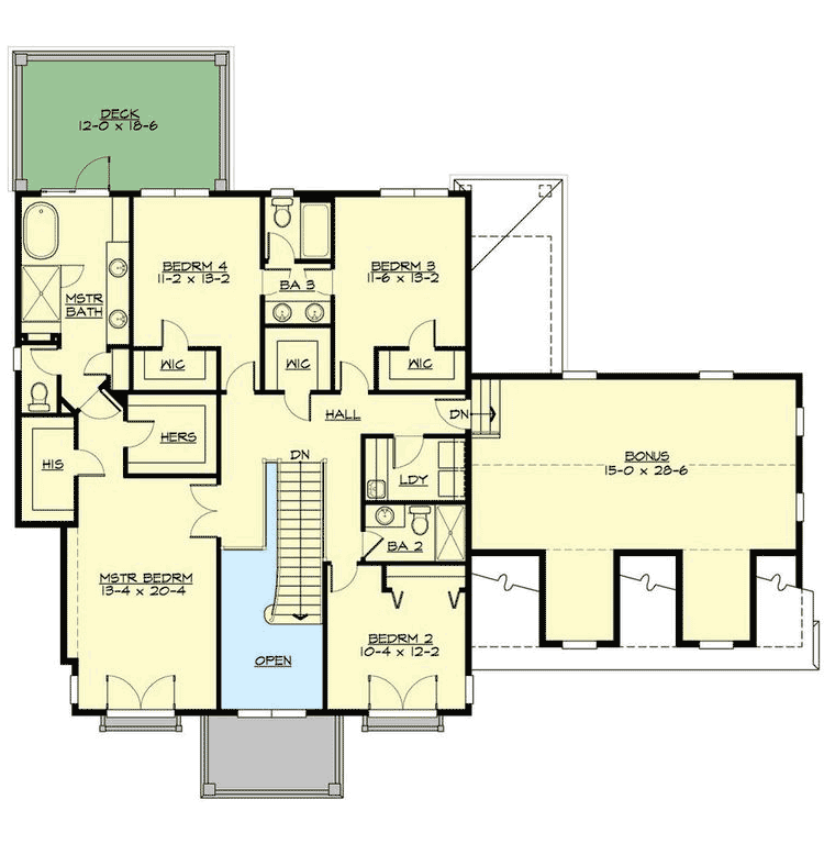 Plan 23564JD: Colonial House Plan with Sunken Bonus Room - Floor Plan - 2nd Floor - Colonial, Country, Northwest, Shingle, Traditional