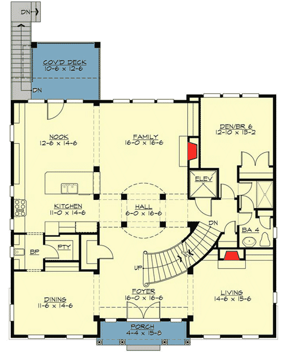 Plan 23565JD: Traditional Home Plan with Stunning Balcony Bridge - Floor Plan - Main Level - Traditional