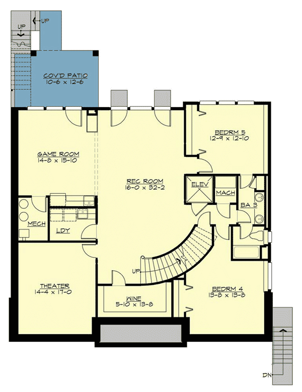Plan 23565JD: Traditional Home Plan with Stunning Balcony Bridge - Floor Plan - Basement - Traditional