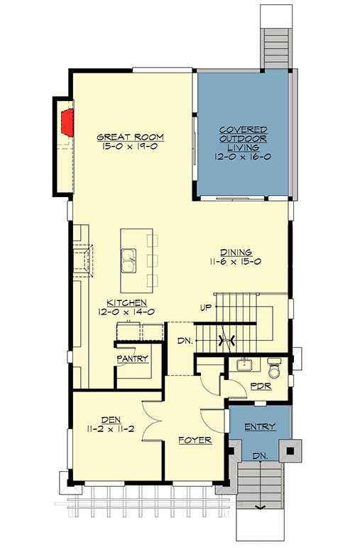 Plan 23574JD: Northwest House Plan for Front Sloping Lot - Floor Plan - Main Level - Craftsman, Northwest
