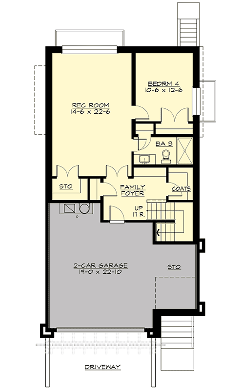 Plan 23574JD: Northwest House Plan for Front Sloping Lot - Floor Plan - Lower Level - Craftsman, Northwest