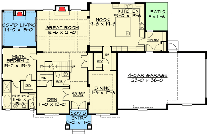 Plan 23587JD: Luxury Craftsman Home Plan with Two Master Suites - Floor Plan - Main Level - Craftsman, Northwest, Shingle