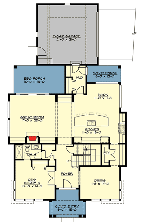 Plan 23595JD: Unique Shingle Style House Plan - Floor Plan - Main Level - Northwest, Shingle