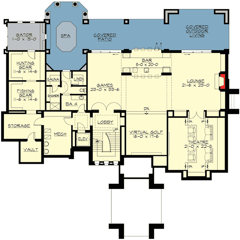 Plan 23599JD: Luxury Shingle-style Lake House Plan - Floor Plan - Lower Level - Coastal, Craftsman, Northwest, Shingle