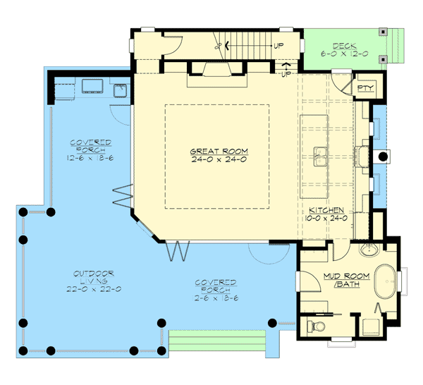 Plan 23603JD: 3 Bed Shingle Style with 2 Story Great Room - Floor Plan - Main Level - Coastal, Craftsman, Northwest, Shingle
