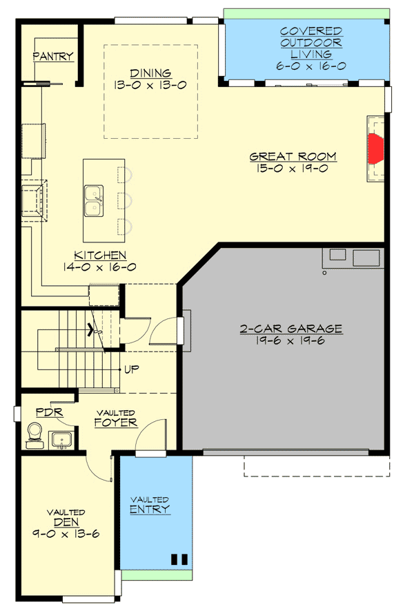Plan 23605JD: Contemporary House Plan with Vaulted Den - Floor Plan - Main Level - Contemporary, Northwest