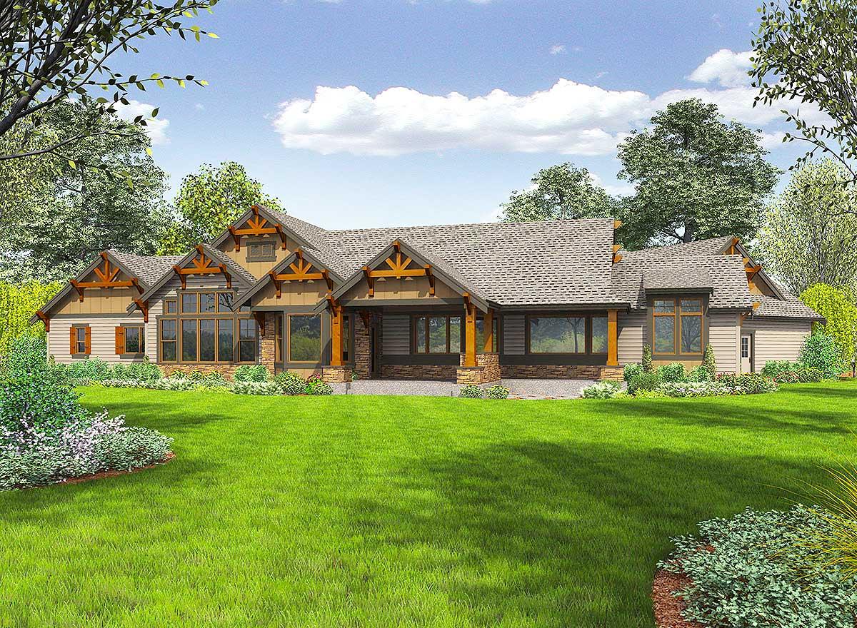 Plan 23609JD: One Story Mountain Ranch Home with Options - 3270 Sq Ft - Image #4 - Craftsman, Mountain, Northwest, Ranch