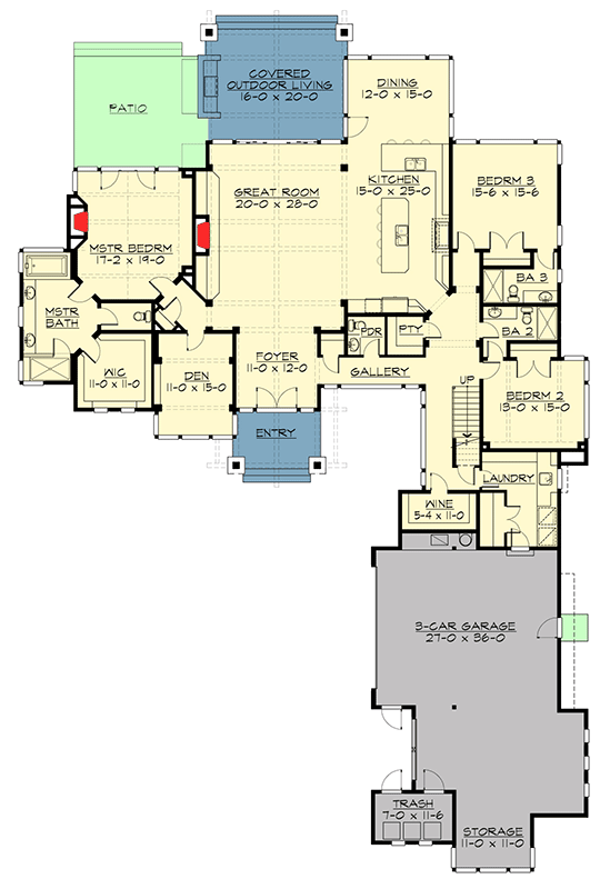 Plan 23610JD: High End Mountain House Plan with Bunkroom - 4620 Sq Ft - Floor Plan - Main Level - Country, Craftsman, Mountain, Northwest, Rustic