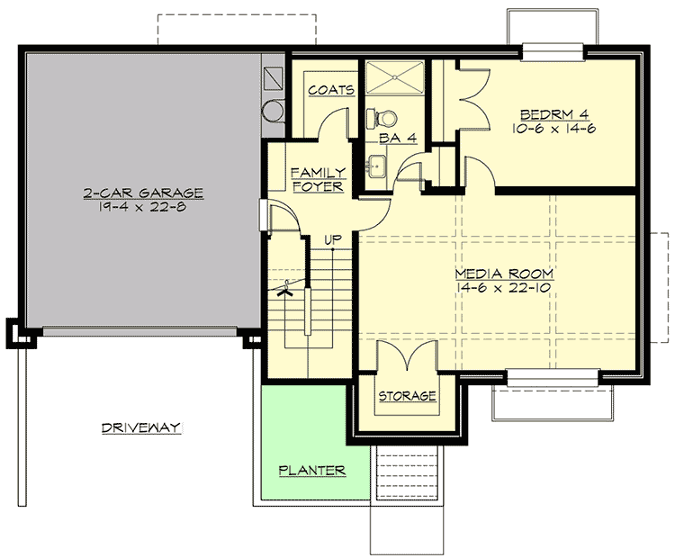 Plan 23615JD: 4-Bed Modern House Plan with Drive Under Garage - Floor Plan - Lower Level - Contemporary, Modern, Northwest, Prairie