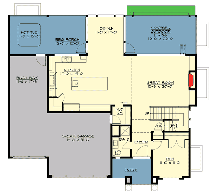 Plan 23617JD: Modern Prairie House Plan with Stadium Seating in Home Theater - 4787 Sq Ft - Floor Plan - Main Level - Modern, Northwest, Prairie