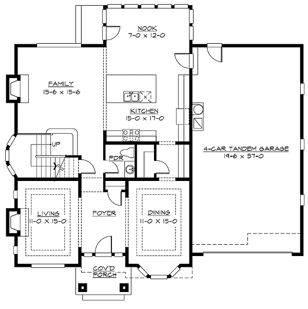 Plan 2369JD: 4-Bed House Plan with 4-Car Tandem Garage - Floor Plan - Main Level - Craftsman, Northwest