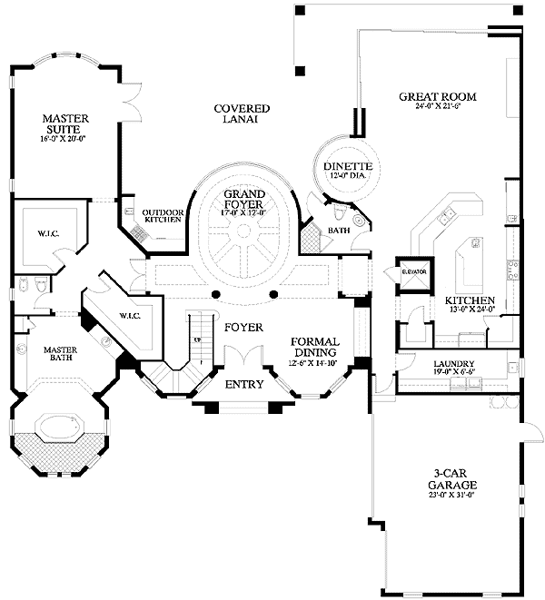 Plan 24028BG: Huge Second Floor Balcony - Floor Plan - Main Level - Florida-Style, Mediterranean, Southern