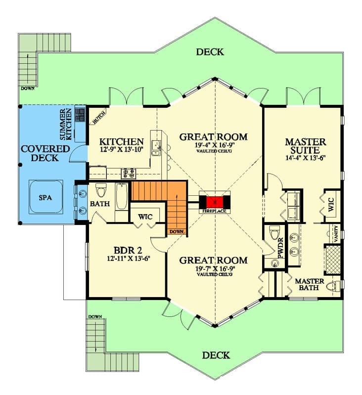 Plan 24085BG: Rustic Lodge - Floor Plan - Main Level - Mountain, Rustic, Vacation