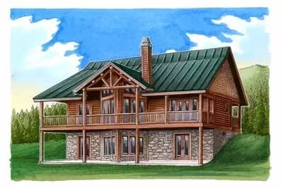 Mountain House Plan with Log Siding and a Vaulted Great Room