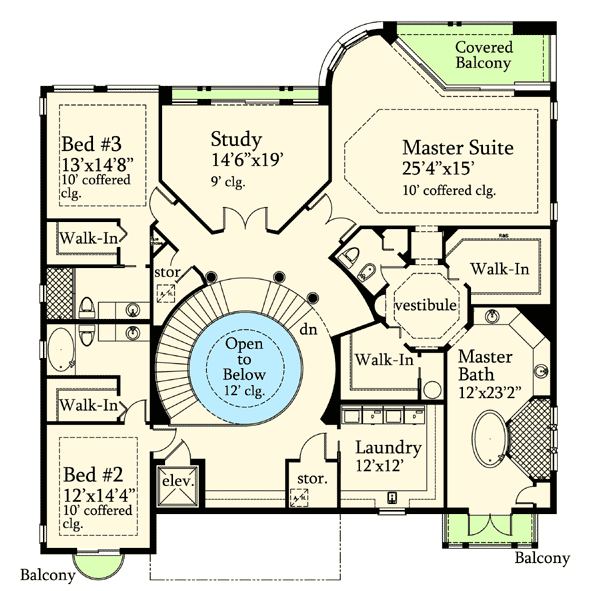 Plan 24112BG: Majestic Mediterranean - Floor Plan - 3rd Floor - Coastal, European, Florida-Style, Mediterranean, Transitional