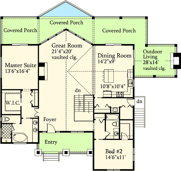 Plan 24113BG: Vaulted Craftsman with Views - Floor Plan - Main Level - Craftsman, Mountain, Northwest, Rustic, Vacation