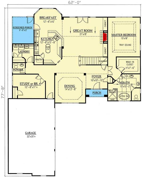 Plan 24330TW: Stately Traditional Home Plan - Floor Plan - Main Level - Traditional