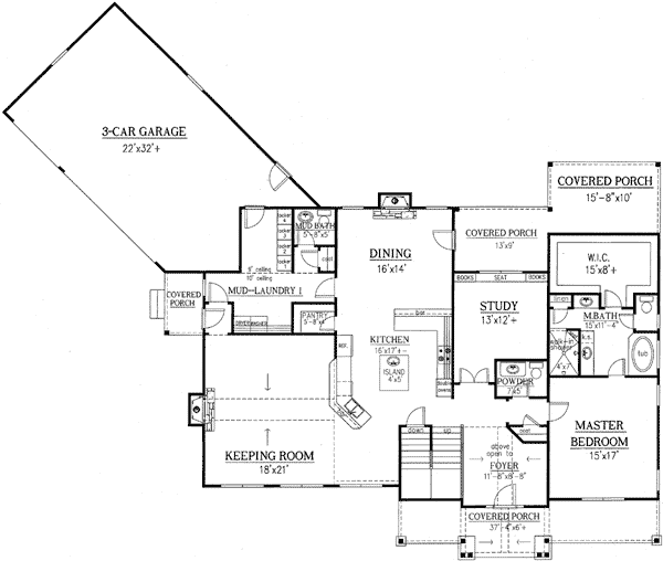 Plan 24345TW: Angled Garage - Floor Plan - Main Level - Southern, Traditional