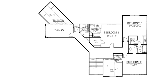Plan 24345TW: Angled Garage - Floor Plan - 2nd Floor - Southern, Traditional