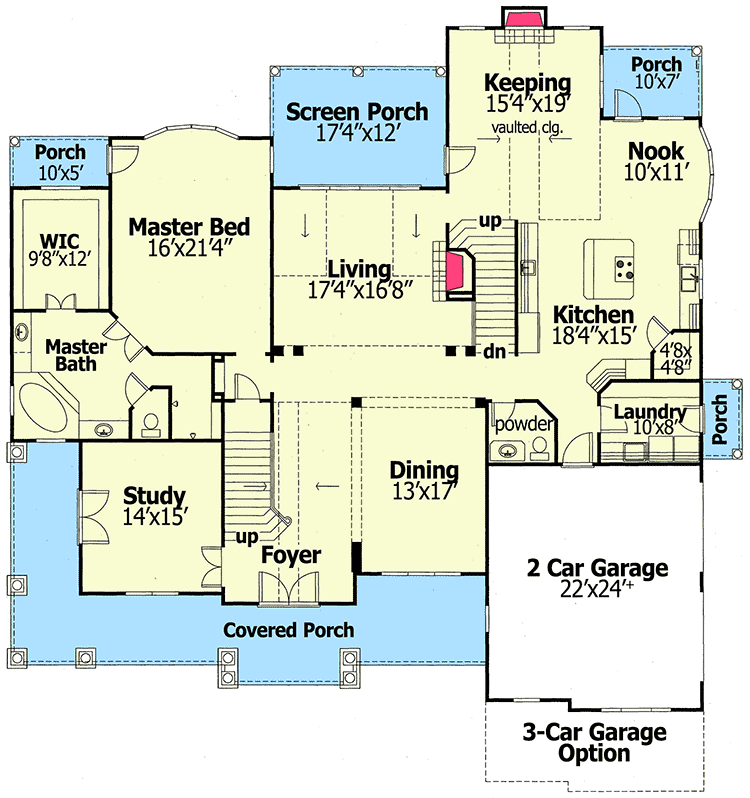 Plan 24346TW: Luxury 4-Bed Home Plan with Optional Finished Lower Level with Game Room and Display Garage - Floor Plan - Main Level - Craftsman, Southern, Traditional