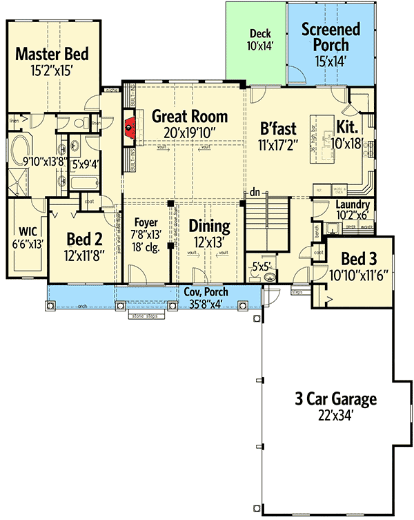 Plan 24357TW: Lake House Plan with Bonus Lower Level - Floor Plan - Main Level - Craftsman, Northwest, Traditional