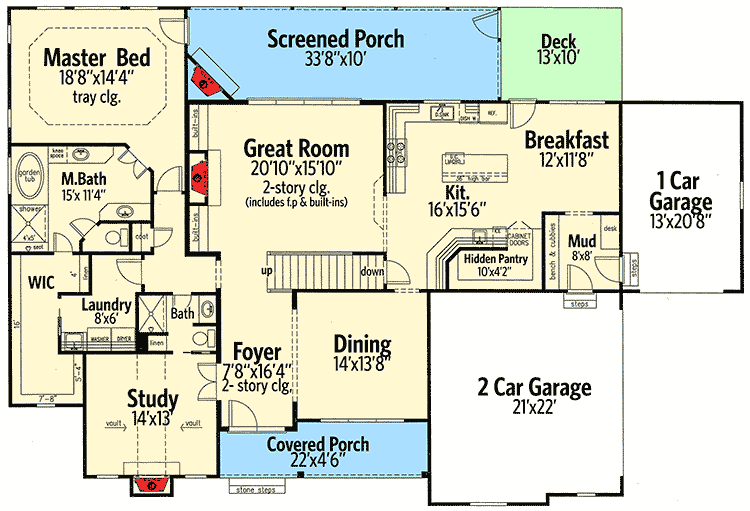 Plan 24363TW: 4-Bed Traditional Craftsman with Loft and Study Area - 3290 Sq Ft - Floor Plan - Main Level - Craftsman, Northwest, Traditional