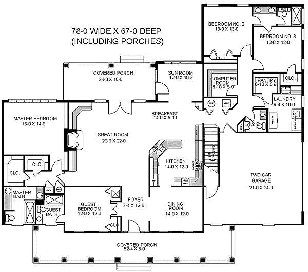 Plan 2512DH: Appealing Arches - Floor Plan - Main Level - Southern, Traditional