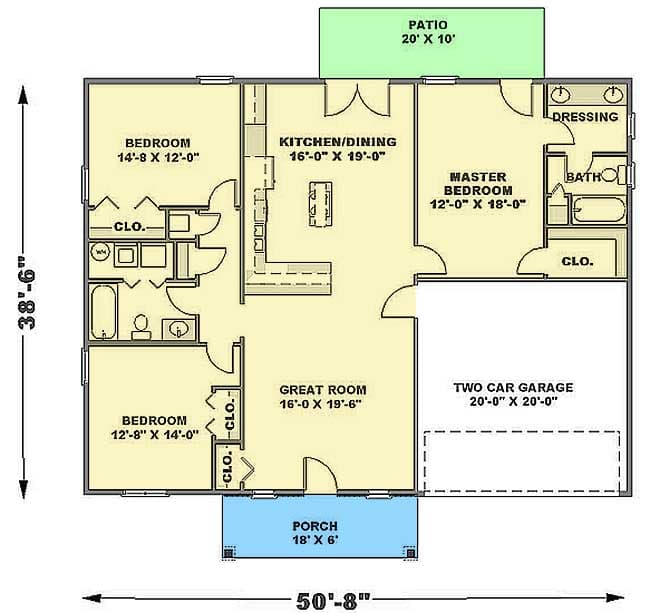 Plan 2518DH: Cozy House Plan in Two Versions - Floor Plan - Main Level - Cottage, Southern