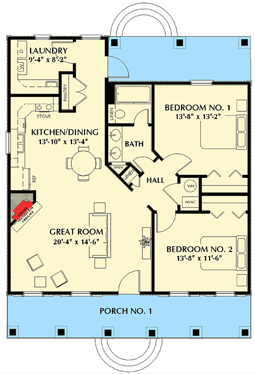 Plan 2547DH: Country Cottage in Many Versions - Floor Plan - Main Level - Cottage, Country, Southern, Southern Traditional, Vacation
