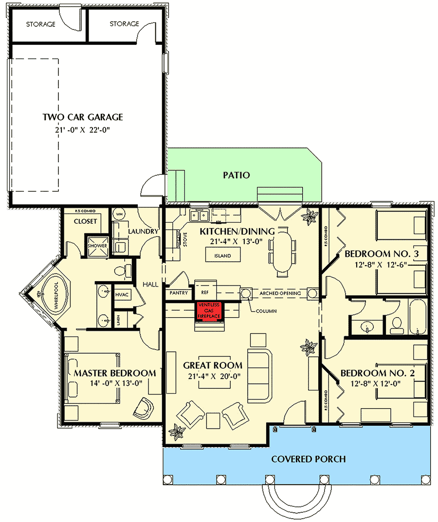Plan 2553DH: Classic Southern House Plan with Spacious Porch - Floor Plan - Main Level - Country, Southern, Traditional