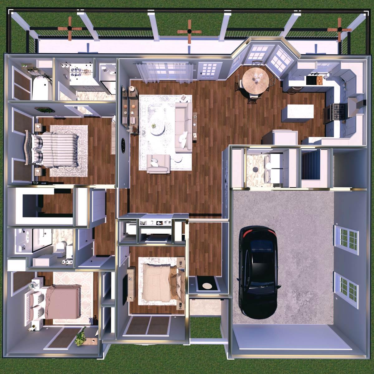 Plan 2554DH: 3-Bed European Ranch House Plan with Spacious Rear Porch - Image #14 - European, Southern