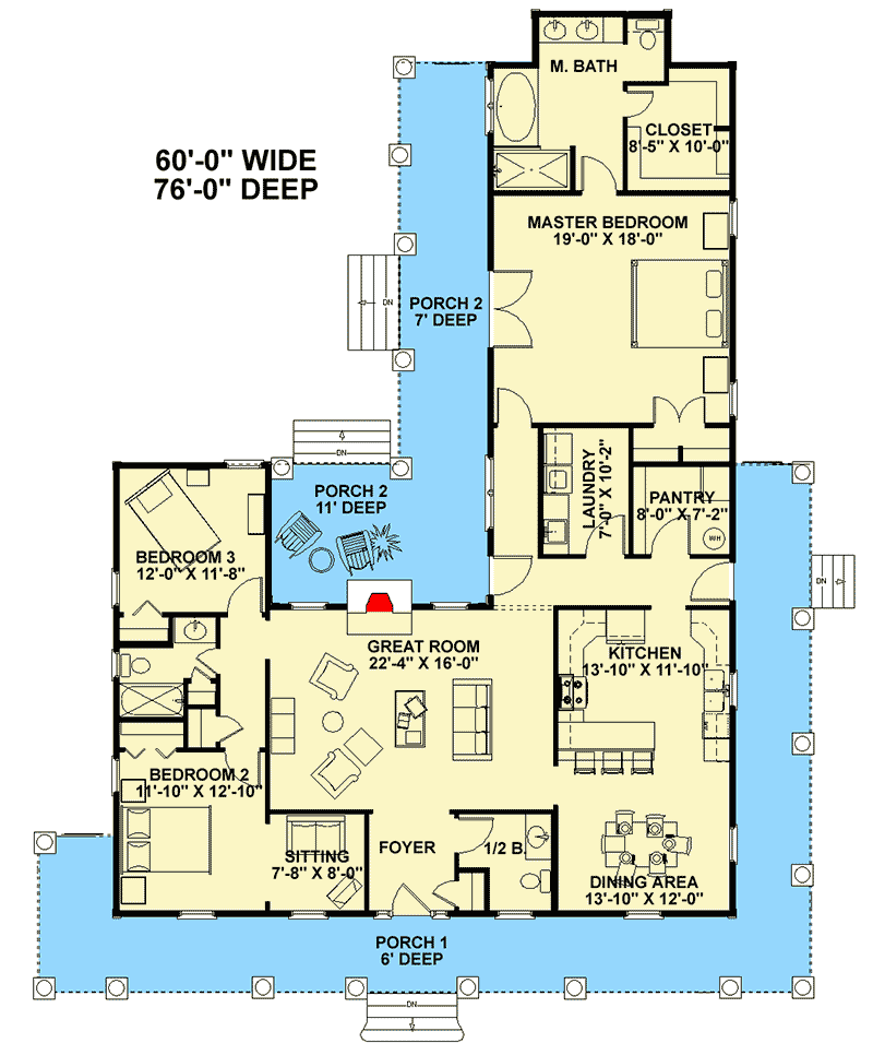 Plan 2557DH: Southern Inspiration - Floor Plan - Main Level - Country, Southern, Traditional