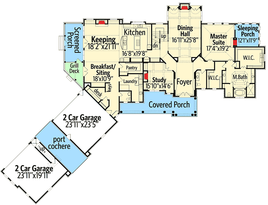 Plan 25603GE: Banquet-Sized Dining Hall - Floor Plan - Main Level - European, French Country, Traditional